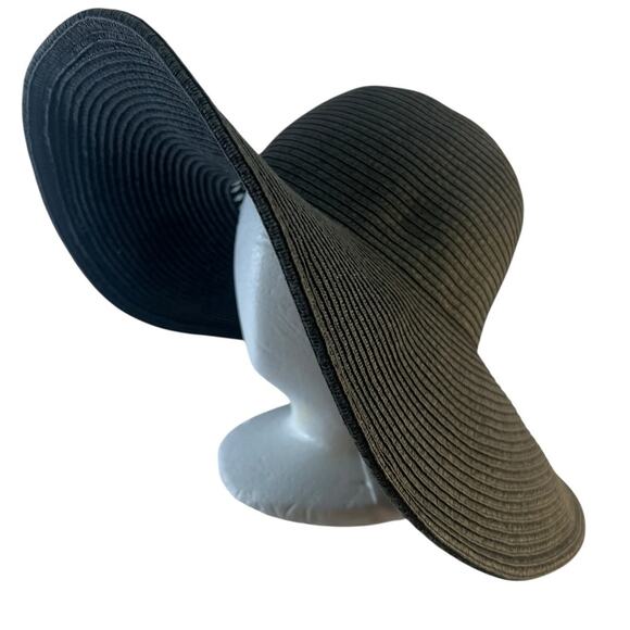 J. CREW Black FAUX STRAW SUN HAT SZ ONE SIZE - Picture 1 of 9
